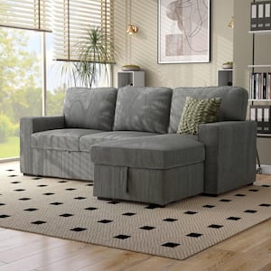 Roseshire 92.5 in. Straight Arm 1-Piece Chenille Reversible L Shaped Sectional Sleeper Sofa in Dark Gray