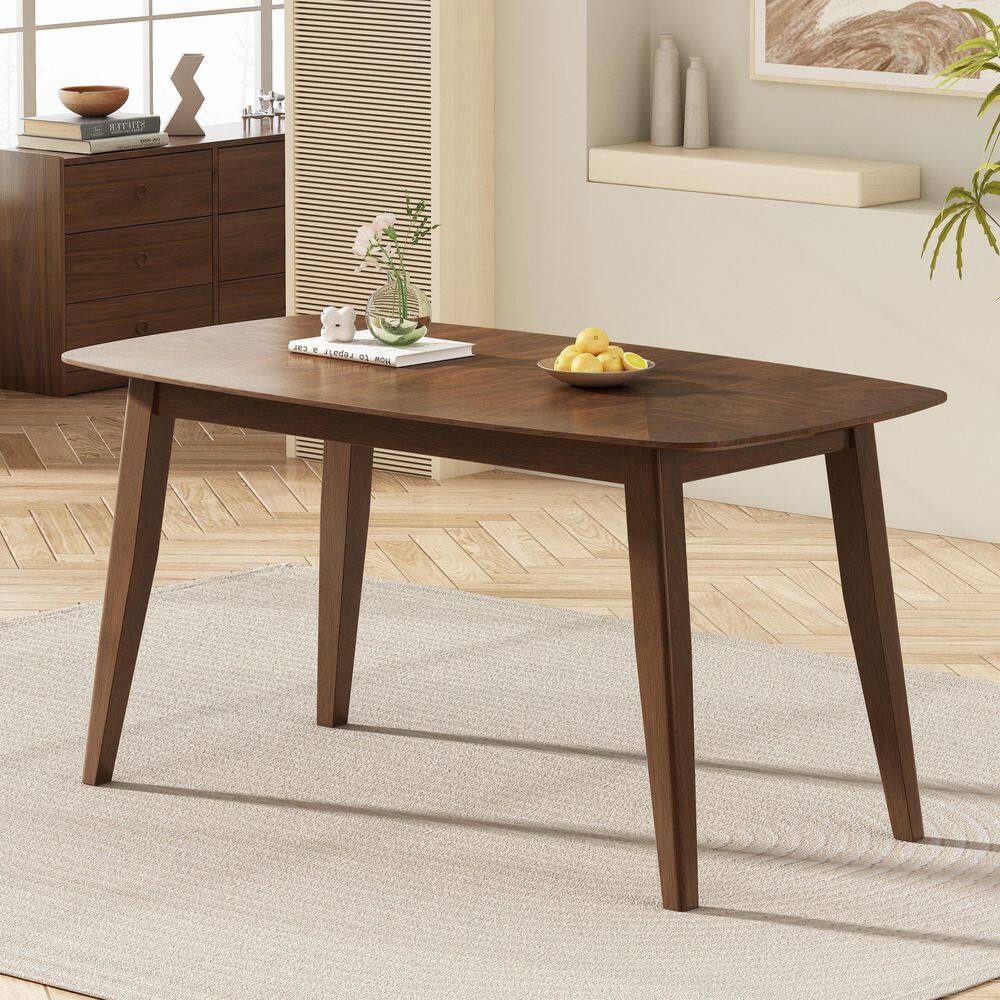 Walnut Wood 4 Legs Dining Table Seats 6 with Splayed Legs, Rounded Table Corners
