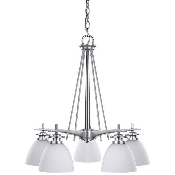 CANARM New Yorker 5-Light Brushed Pewter Chandelier with Flat Opal Glass Shade