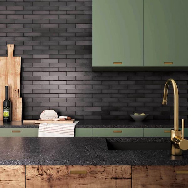 Makoto Rectangle 2 in. x 10 in. Matte Kuroi Black Ceramic Wall Tile (5.38 sq. ft./Case)