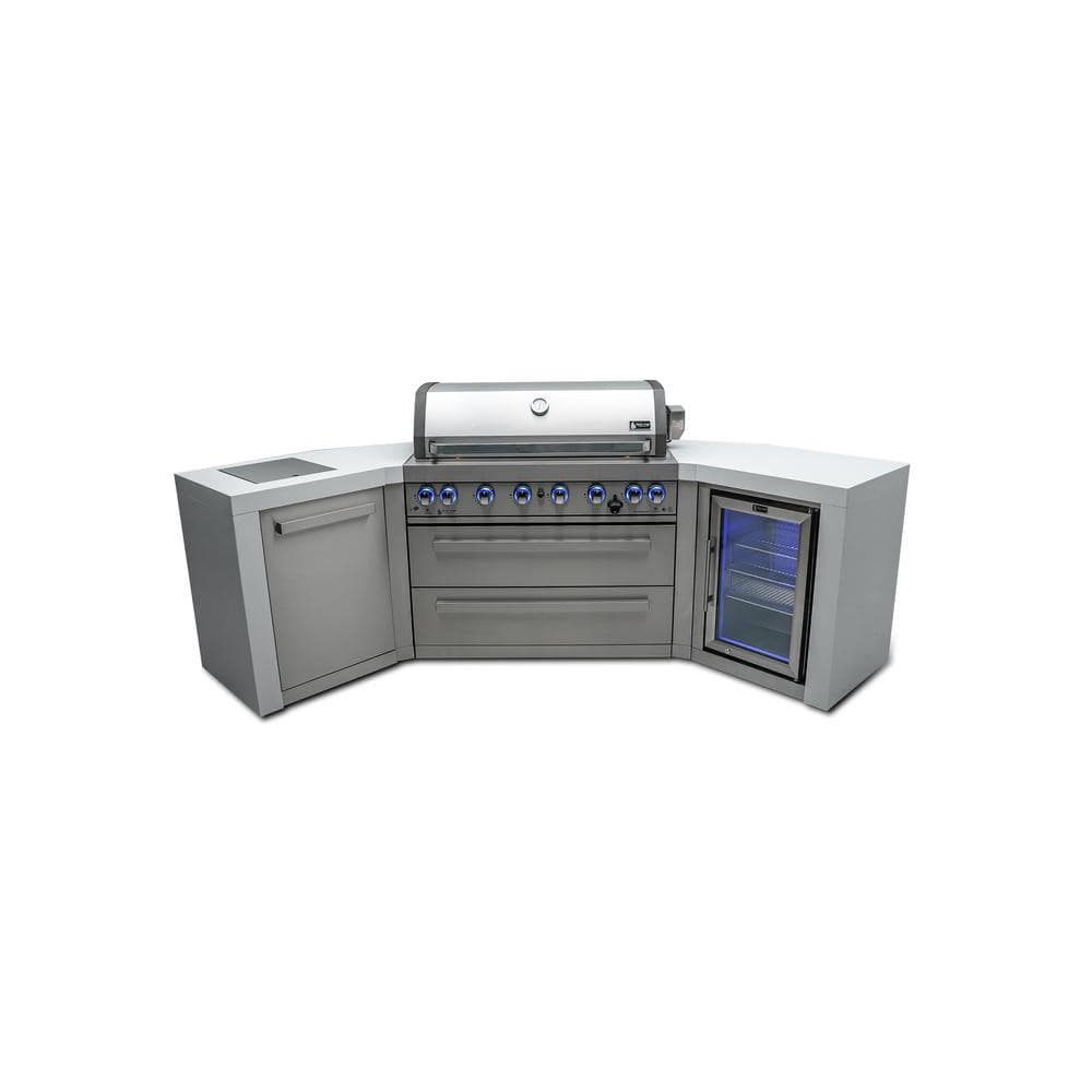 Deluxe Series 6 Burner 45 Corner Outdoor Kitchen Propane Natural Gas with Refrigerator Grill Island in Stainless Steel