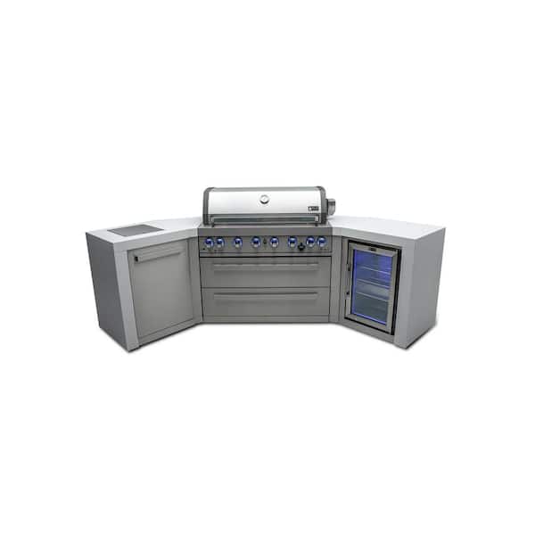 Deluxe Series 6 Burner 45 Corner Outdoor Kitchen Propane Natural Gas with Refrigerator Grill Island in Stainless Steel