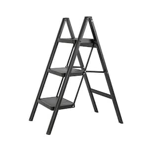 Foldable 3-step Iron Ladder, Load-Bearing Capacity 330 lbs., with Non-Slip and Widened Steps