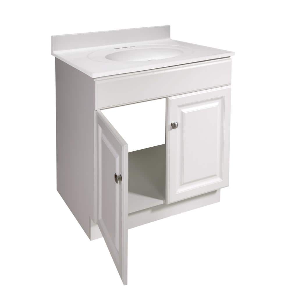 Wyndham White Cultured Marble Top Freestanding Bathroom Vanity