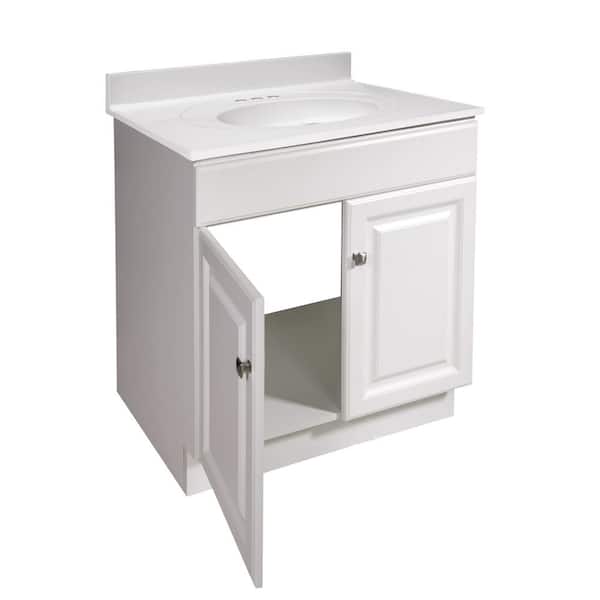 Wyndham RTA 18 in. x 16 in. x 33 in. 1-Door Bath Vanity in White w/ 4 in. Centerset Solid White CM Vanity Top w/ Basin