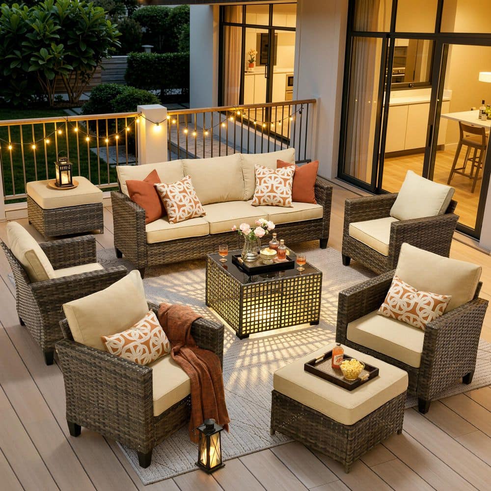 New Vultros Gray 8-Piece Wicker Outdoor Sectional Set with Beige Cushions and Solar LED Coffee Table price history on PriceWatchPro