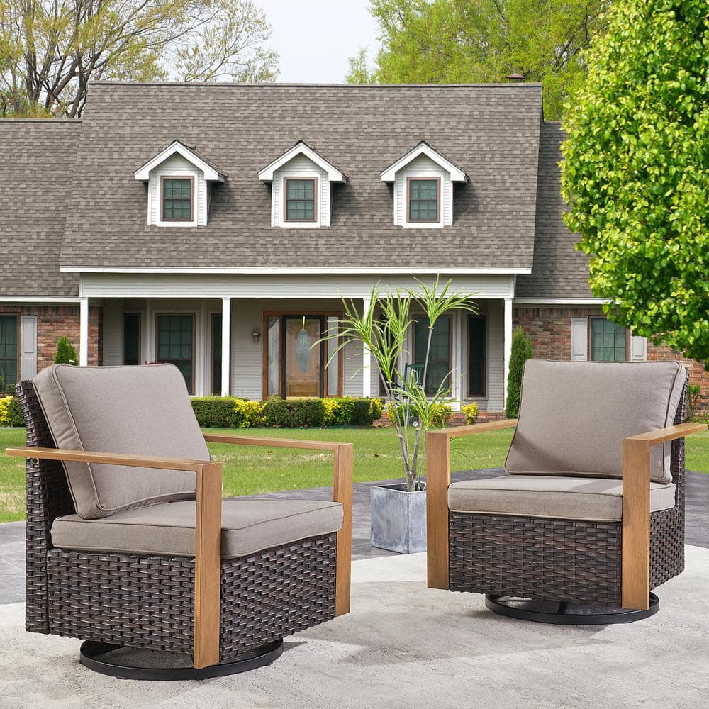 CubeEdge Brown Swivel Glider Wicker Outdoor Rocking Chair with Gray Cushions and Square Metal Armrest (2-Pack) price history on PriceWatchPro