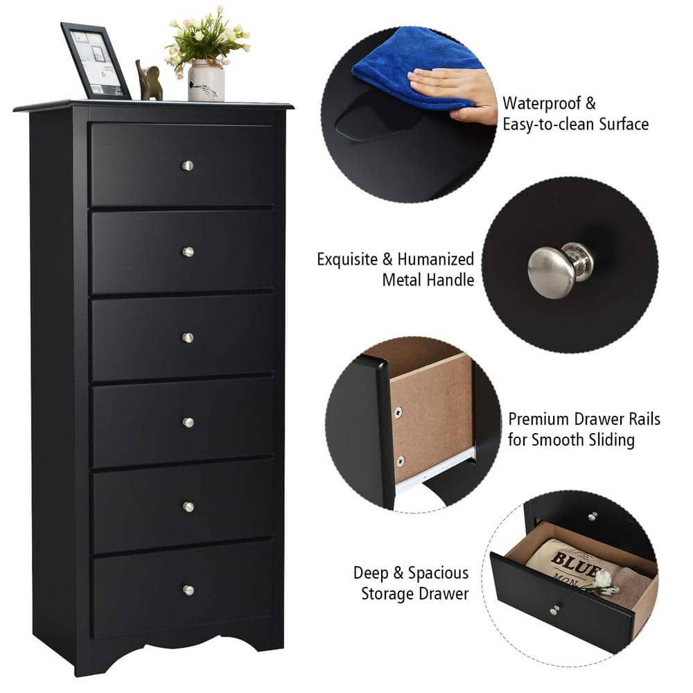 Black Vertical 6-Drawer MDF Storage Chest