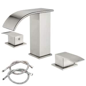 8 in. Widespread Double Handle Waterfall Spout Bathroom Vessel Sink Faucet with Supply Lines in Brushed Nickel