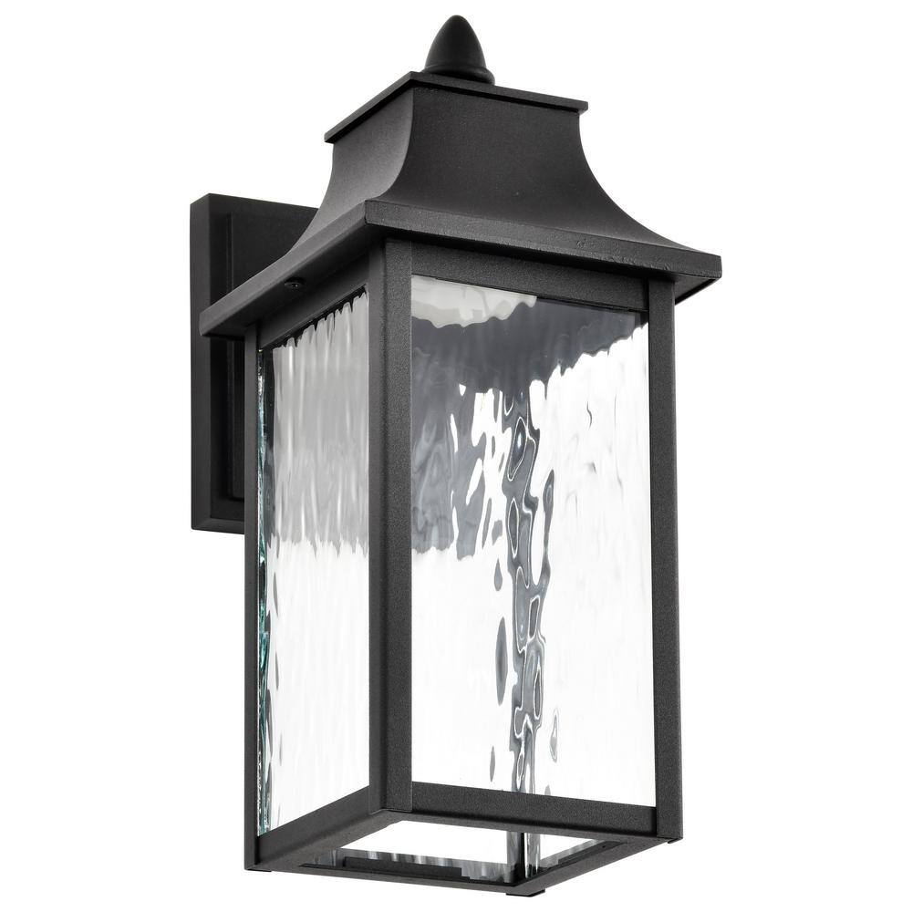 Austen Matte Black and Clear Water Glass Smart Outdoor Wall Lantern