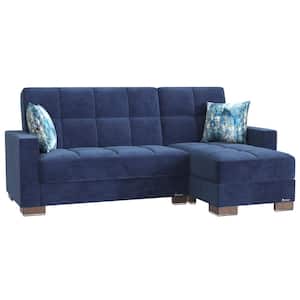 Basics Collection Blue Convertible L-Shaped Sofa Bed Sectional With Reversible Chaise 3-Seater With Storage