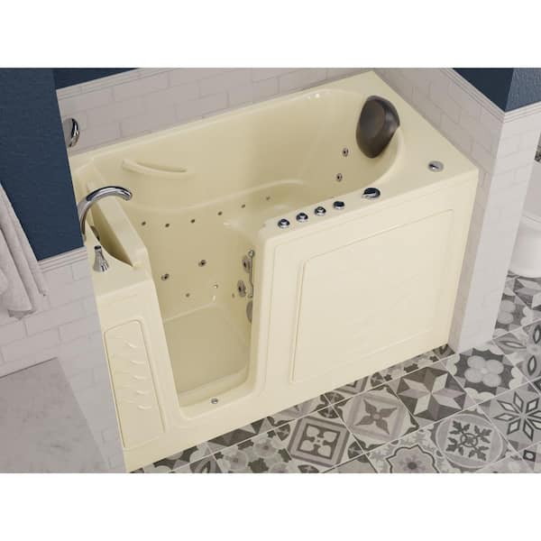 Safe Premier Series 30 in. L x 59 in. W Left Side Drain Combination Jetted Bathtub in Biscuit with Microbubbles Jet