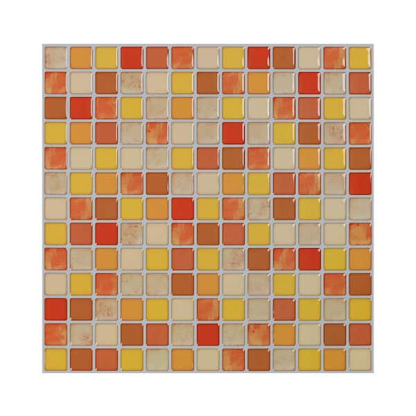 10 in. x 10 in. Self-Adhesive Mosaic Vinyl Tile Peel and Stick Backsplash Tiles for Kitchen Decor in Yellow (10-Pack)