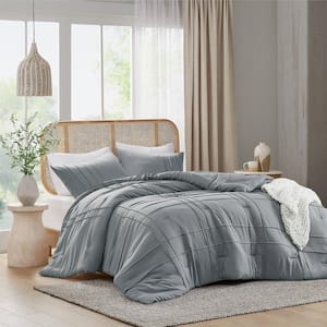 Porter 3-Piece Blue/Grey Microfiber Full/Queen Soft Washed Pleated Comforter Set
