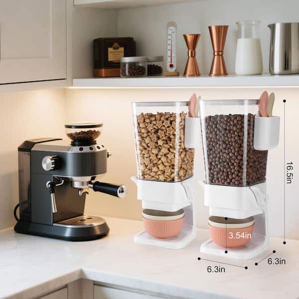 2-Piece White Cereal Dry Food Dispenser Countertop with Bowls, Spoons, Snack Organizer Containers Storage for Pantry
