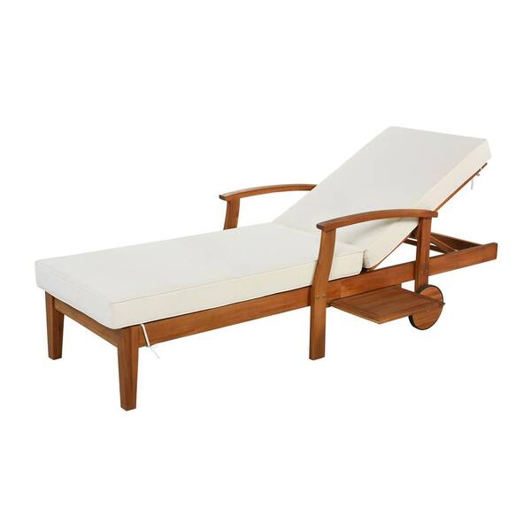 Utopia 4niture Johanna Solid Wood Outdoor Lounge Chair with Beige Cushions