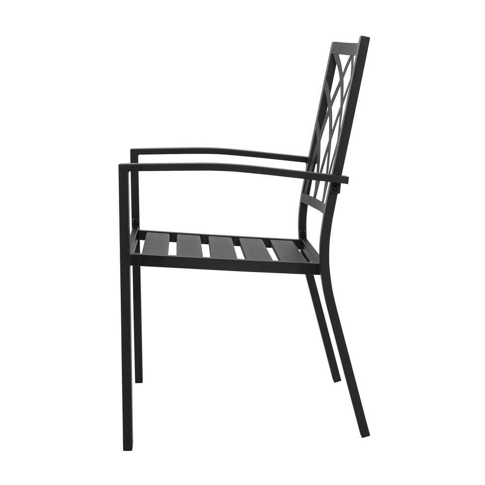 Black Iron Stackable Outdoor Patio Chairs with Lattice Design (2-Pack)