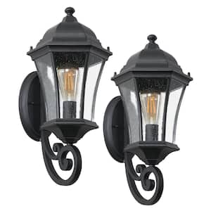 19.5 in. Black Dusk to Dawn Outdoor Lantern Sconce with Clear Glass Shade, No Bulbs Included (2-Pack)