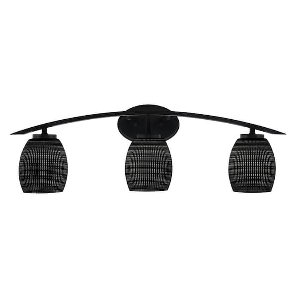 Unbranded Siena 29 in. 3-Light Vanity Light Matte Black with Black Matrix Glass Shades