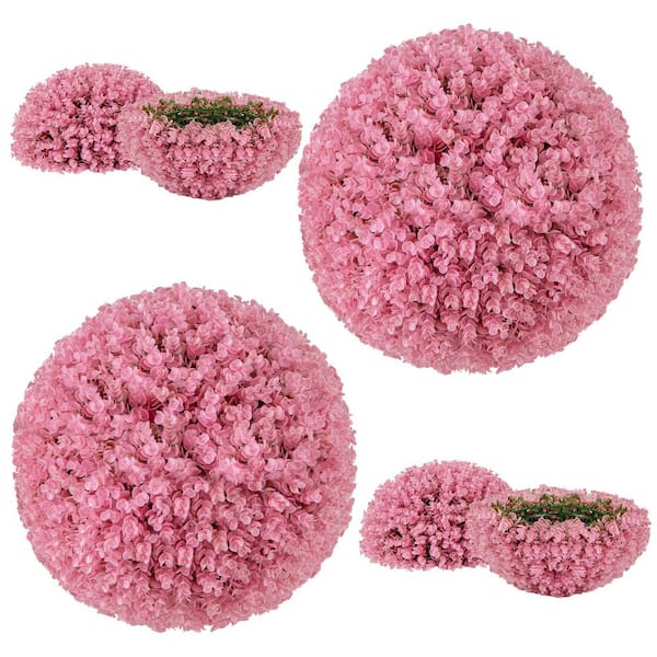 17.5 in. Pink 2 Pack Artificial Faux Eucalyptus Decorative Balls Hedge Panel with 7 Layers Leaves