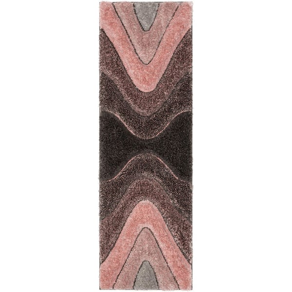 San Francisco Luz Modern Geometric Shag Hand-Carved, Blush 2 ft. 7 in. x 9 ft. 10 in. Runner, Area Rug