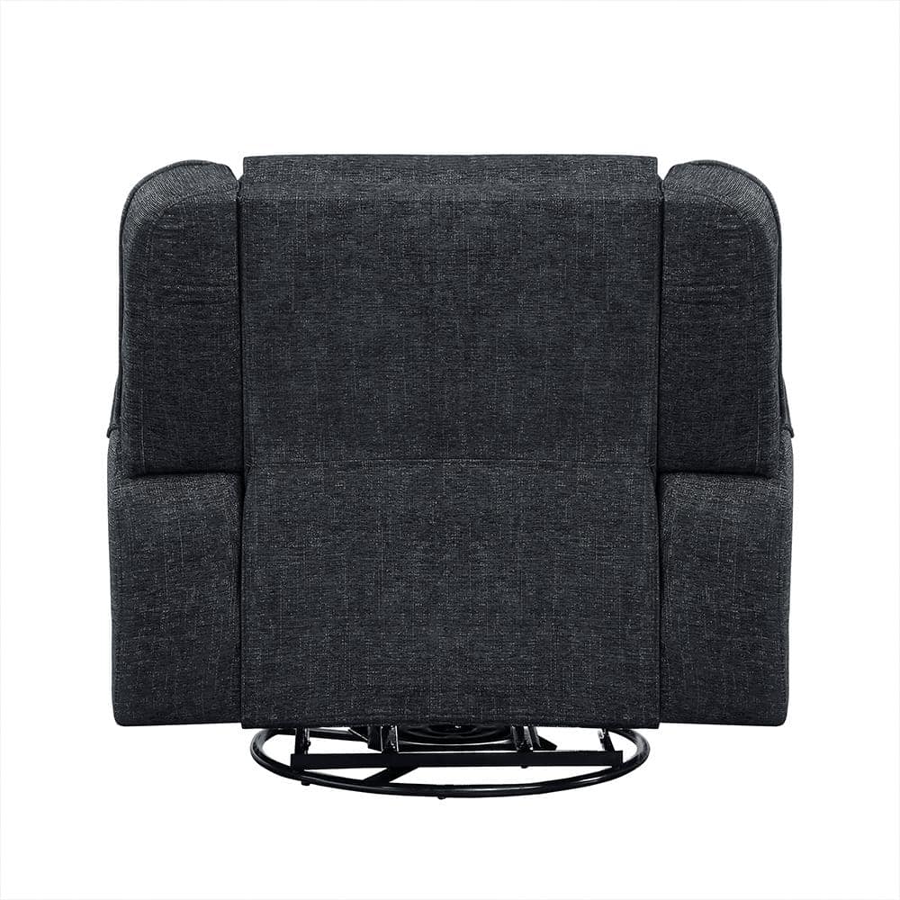 Ebony Chenille Upholstered Swivel Recliner with Wood Frame