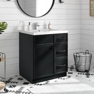 Manhattan 30 in. W x 21 in. D x 36in. H S/Sink Freestanding Bath Vanity in Black with White Cultured Marble Top in White