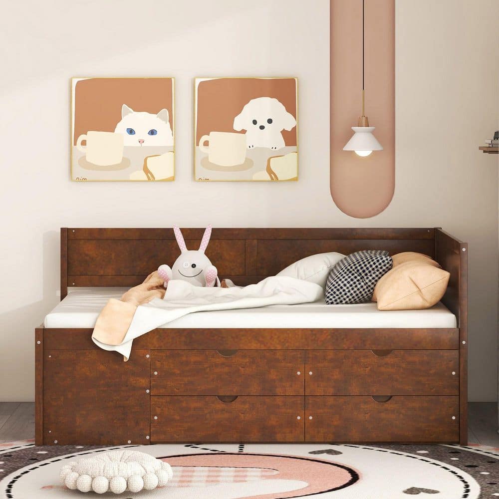Walnut Wood Frame Twin Size Daybed with Drawers and Shelves price history on PriceWatchPro