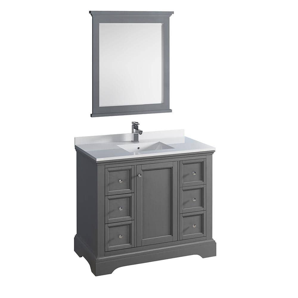 Windsor 40" Gray Solid Wood Vanity Set with Quartz Top and Mirror