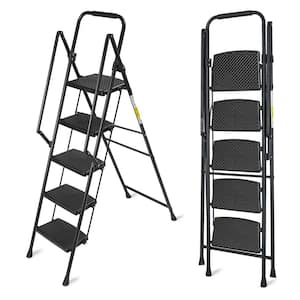5-Step Steel Folding Step Stool Ladder with Handrails, 550 lbs. Load Capacity, Black (11 ft. Reach Height)