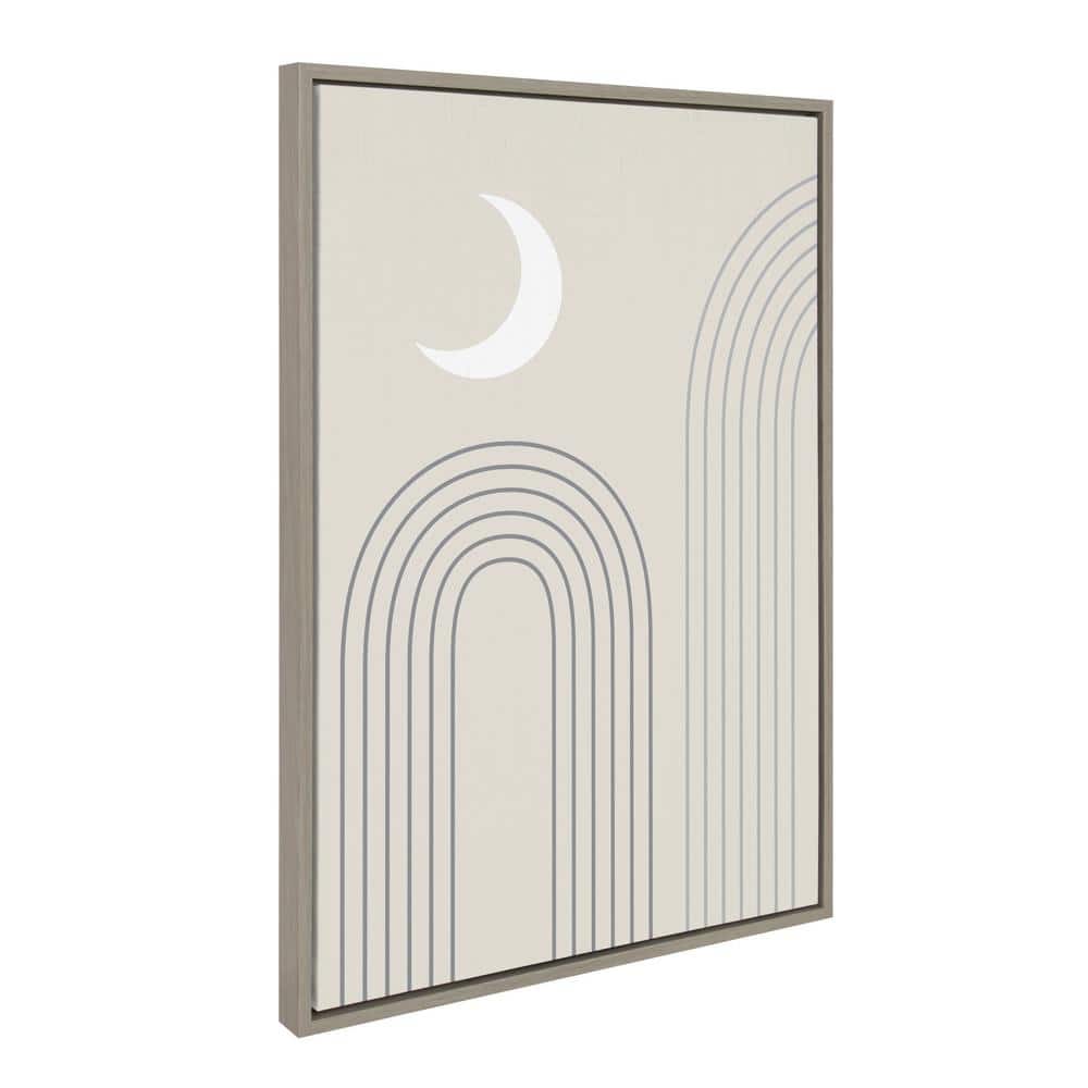 Gray and White Abstract Crescent Moon Landscape Canvas Art