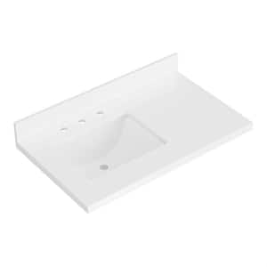 37 in. W. x 22 in. D in Pure White Quartz with 1.5 in Thick Milter Edge with Rectangle Single Sink Vanity Top in White