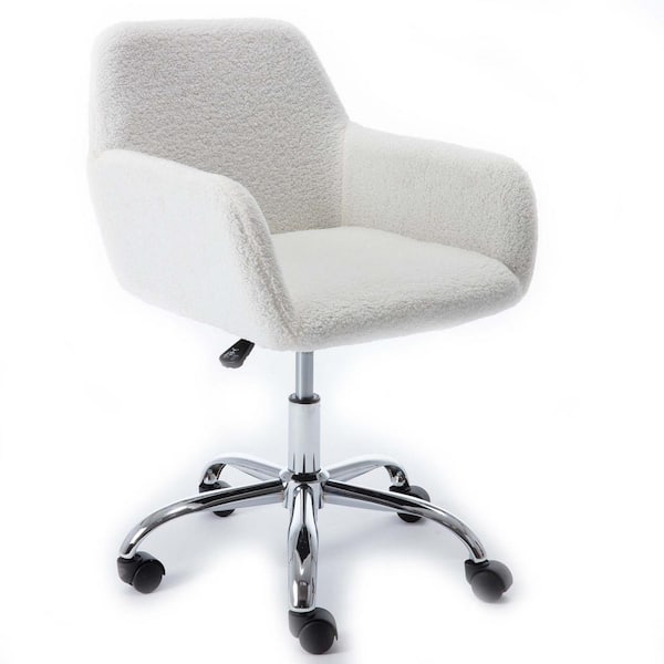 wetiny White Faux Fur Seat Office Chair with Non-Adjustable Arms