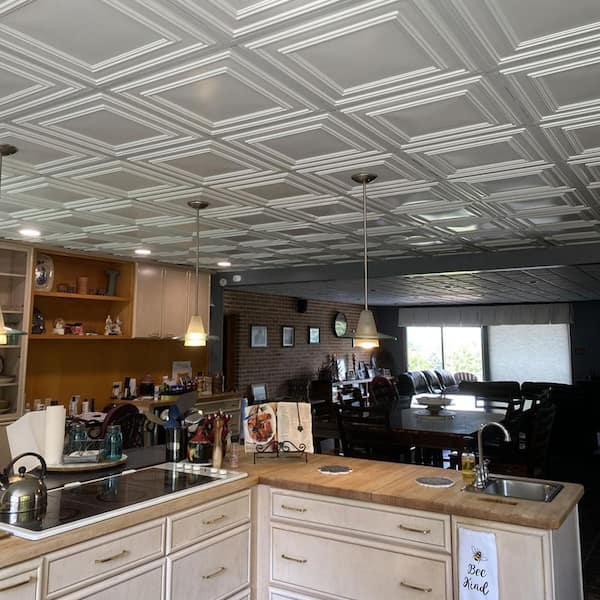 From Plain to Beautiful in Hours 2-ft x 2-ft Economy Modern Lines White PVC Drop Ceiling Tile (10-Pack, 40-sq ft / Case)
