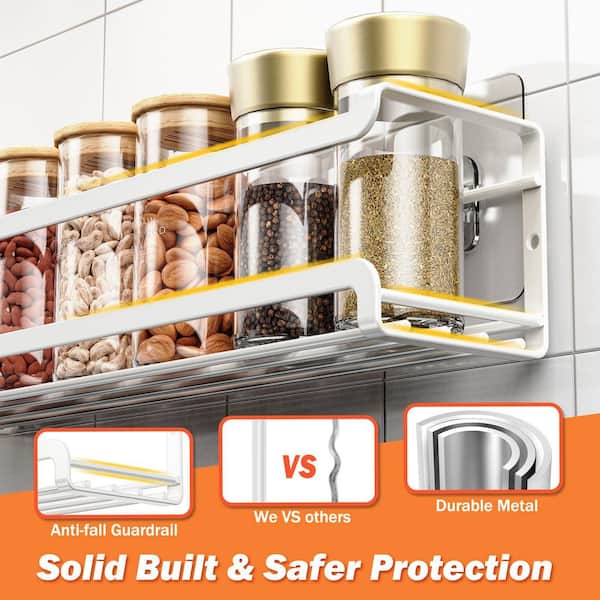 Numhew 4-Pack White Wall Mounted Spice Rack, Space-Saving Spice