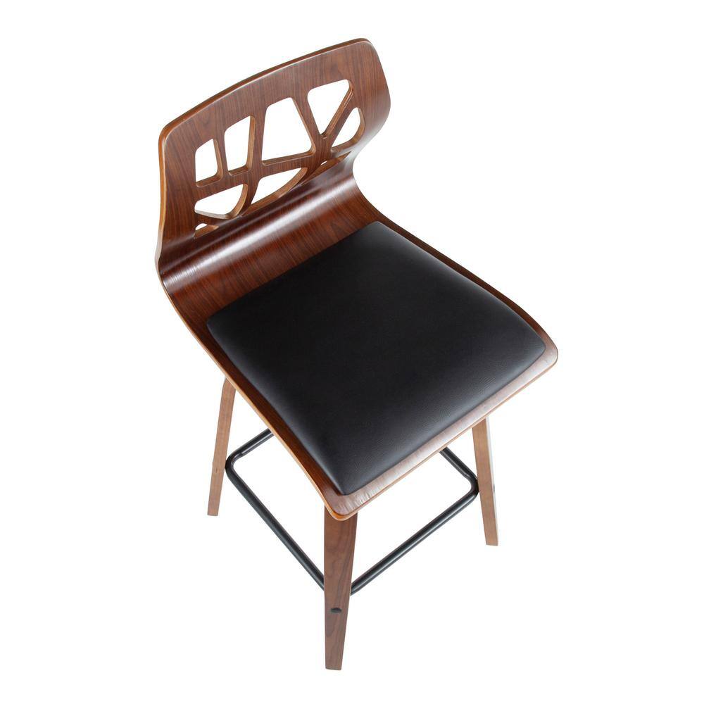 Mid-Century Modern Swivel Counter Stool in Black Leather and Walnut Wood