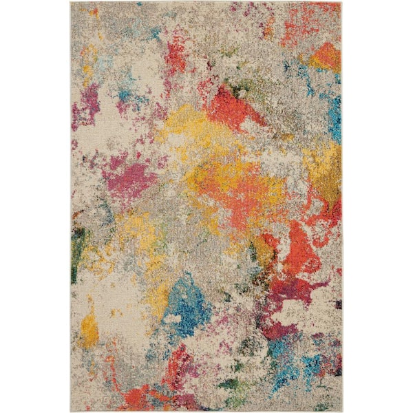 Nourison Celestial Ivory/Multicolor 4 ft. x 6 ft. Abstract Art Deco Area Rug