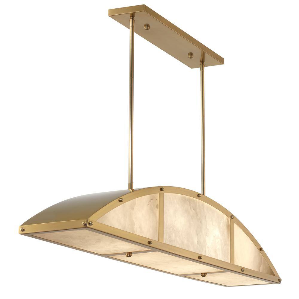 Legacy Warm Brass 4-Light Linear Chandelier with Alabaster Shade