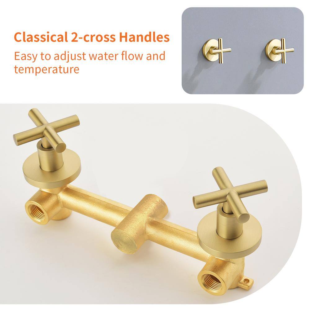Brushed Gold Double Handle 7-Spray Wall Mounted Shower System