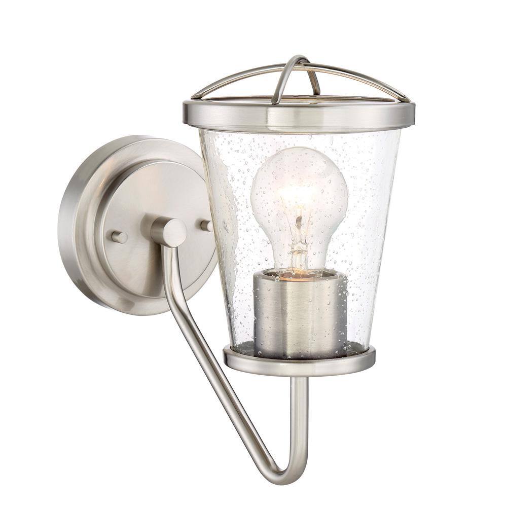 Satin Platinum Dimmable Iron Wall Sconce with Clear Seedy Glass