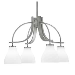 Olympia 16.75 in. 4-Light Graphite Downlight Chandelier 5 in. White Marble Glass Shade