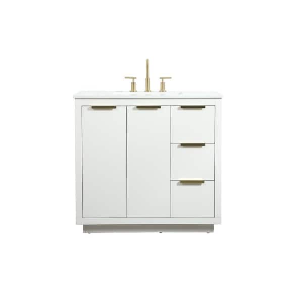 Unbranded Simply Living 36 in. W x 22 in. D x 34 in. H Bath Vanity in White with Calacatta White Engineered Marble Top