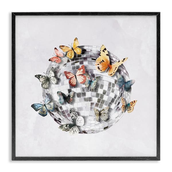 Stupell Industries Butterflies on Disco Ball by Svetlana Aleynikova Black Framed Animal Giclee Art Print 17 in. x 17 in.