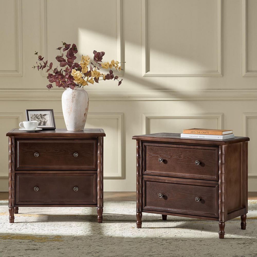 JAYDEN CREATION Fay Walnut 2-Drawer 26 in. W Nightstand with