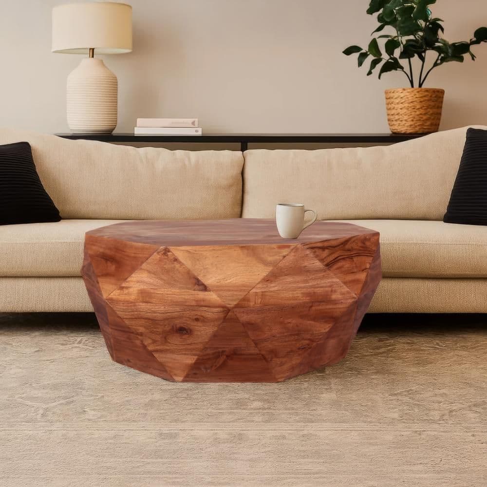 THE URBAN PORT Bon 33 in. Dark Brown Other Acacia Wood Coffee