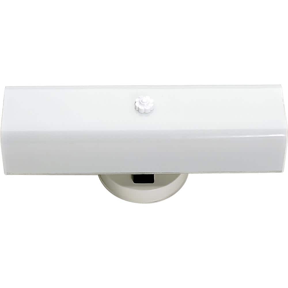 White Metal 14" Vanity Light with Outlet