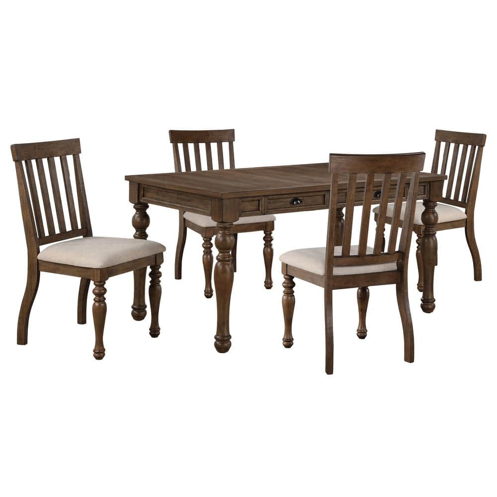 Joanna Dark Brown Wood Dining Set with Upholstered Chairs