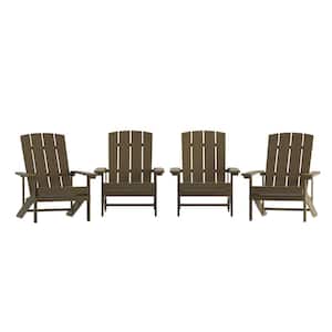 Brown Resin Outdoor Lounge Chair in Brown (Set of 4)