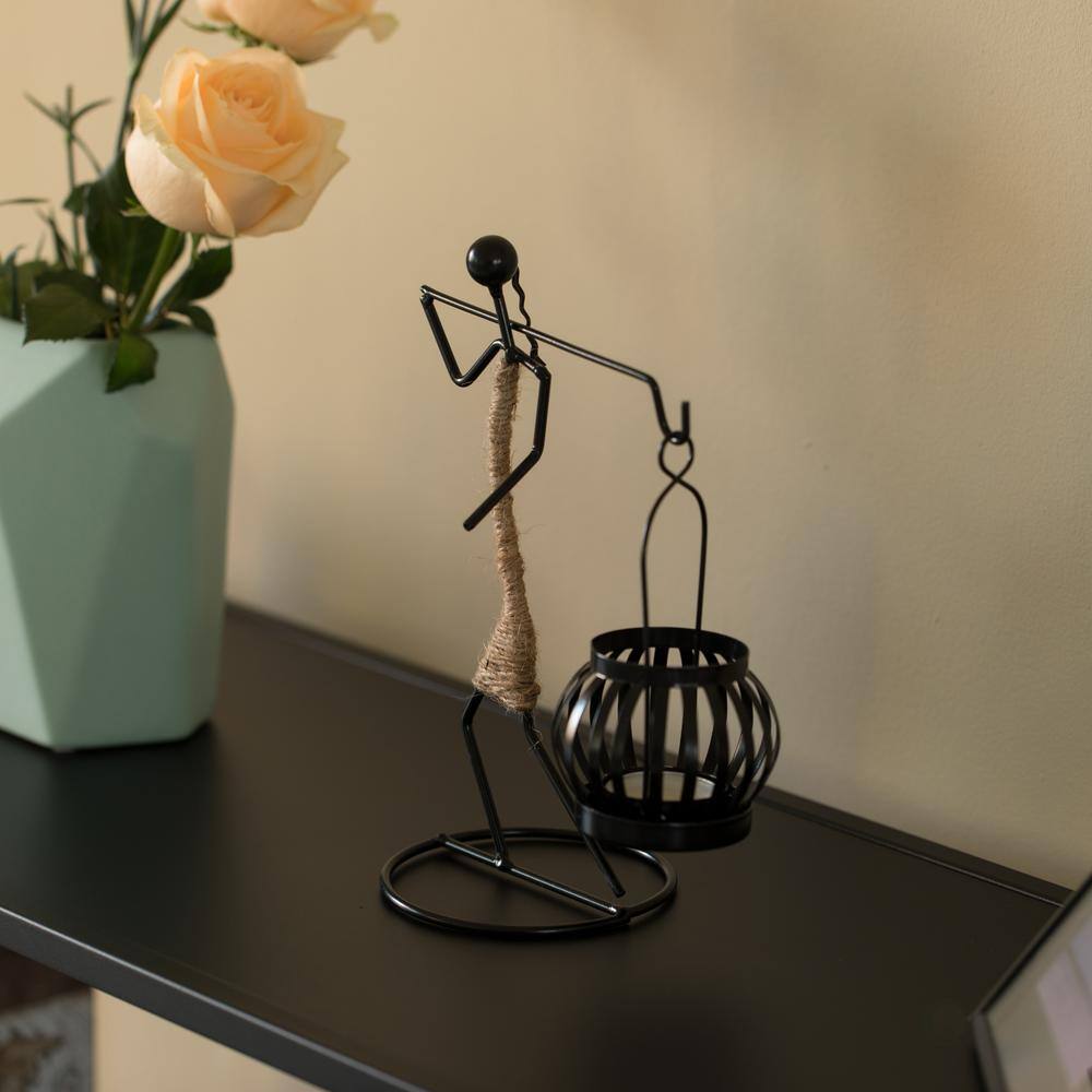 Modern Elegance 10" Wire Tea Light Lantern in Black