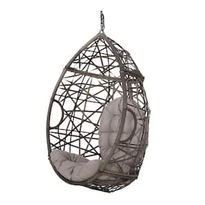 Vienna Gray Wicker Outdoor Patio Hanging Chair with Gray Cushions